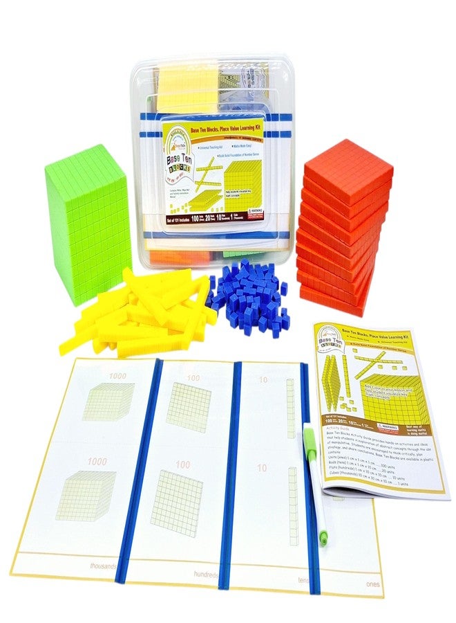 StepsToDo 131 Pieces Base Ten Blocks Kit. with Place Value Mat and Activity Booklet. Teaching Aid. Build Solid Foundation of Number Sense and Place Value. Place Value Blocks. (Multi Colour) - Image 1